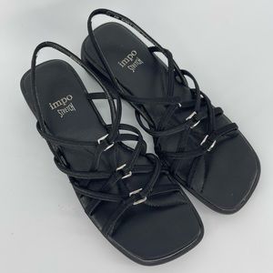 Impo Stretch Bonet Strappy Square Toe Sandal Flats, Black/Silver, Women's 6